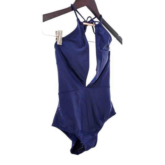 Ted Baker 4 One-piece Swimwear Plunge Cutout Halter Swimsuit Bathing Suit Blue - Picture 9 of 13